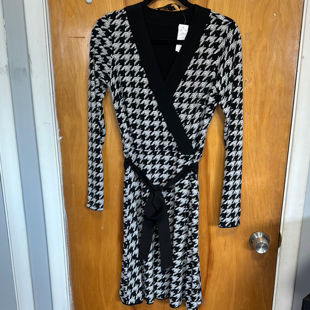 Reversible Black And White Houndstooth Wrap Dress